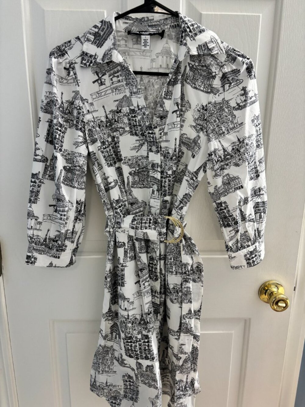 NWOT Karl Lagerfeld Landmark Print Cotton Shirtdress Size 2 - Picture 2 of 7